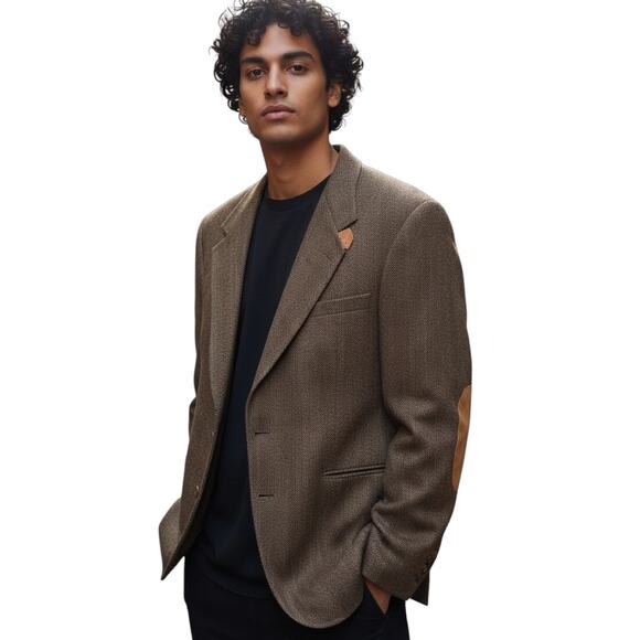 Evan Picone Men’s Brown Wool Tweed Sport Coat Blazer Brown Mens Size 44L - Picture 1 of 6